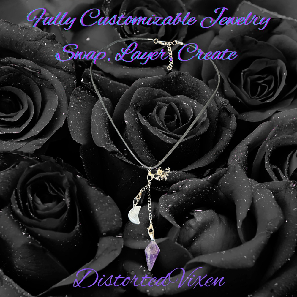 Dragon Amethyst Pendulum Necklace • Clear Quartz Moon • Witch Divination Jewelry